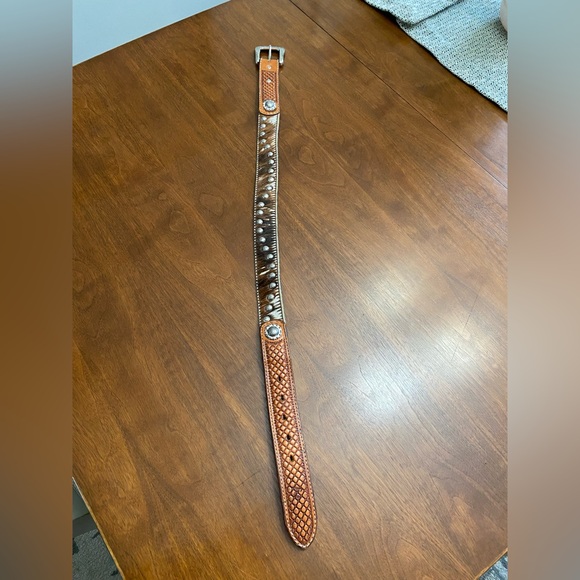 Women’s Hair on Hide Western Tooled Belt with Conchos - 28 - Picture 2 of 4